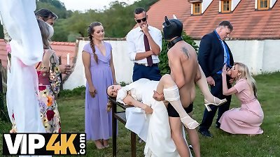 BRIDE4K. Wedding ritual hookup with stunning blond bride, dogging and wax play