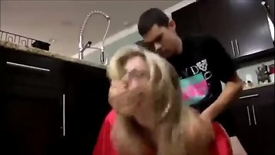 young son-in-law pounds his warm mom in the Kitchen